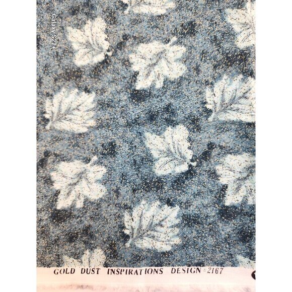 Gold Dust Inspirations Design 2167 Blue Teal Green Leaf Print Fabric 2 yards - Picture 4 of 5